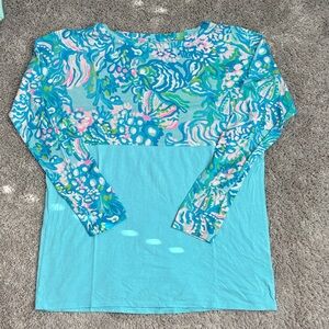 Lilly Pulitzer Aqua and Pink Floral Long Sleeve Top